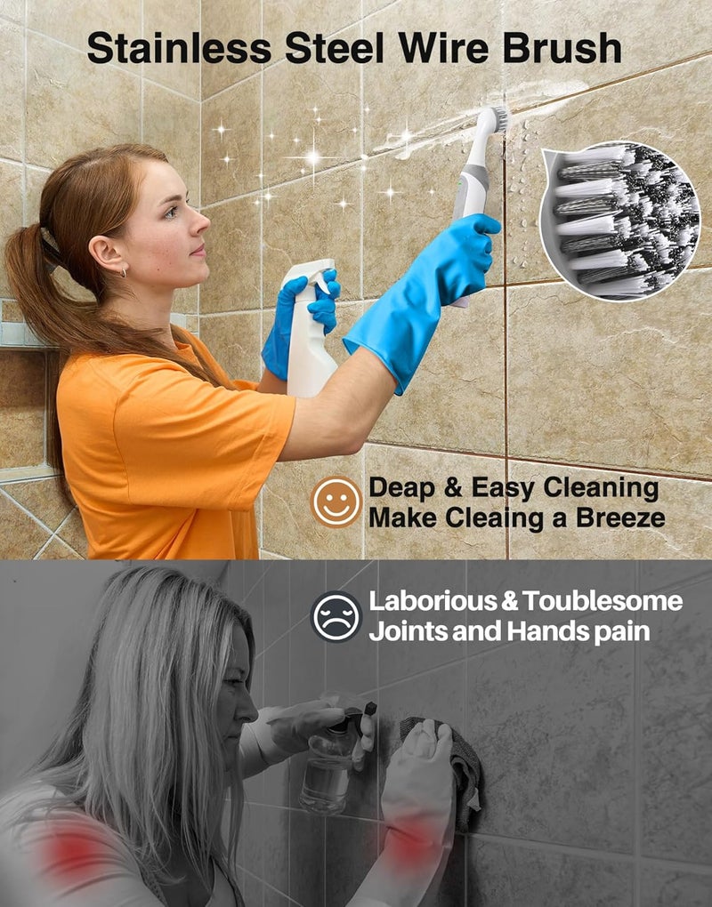 kHelfer Rechargeable Electric Grout Brush with Built-in Battery, Upgraded KH6A Stainless Steel Wire Power Brush & IPX7 Waterproof, Cordless Cleaning Brush & 5 Replacement Heads for Grout, Crevice - Image 5